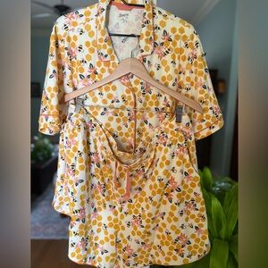 Duluth Trading Bee Honeycomb Pajama Set XXL Cotton Stretch Dloral Bees Lounge